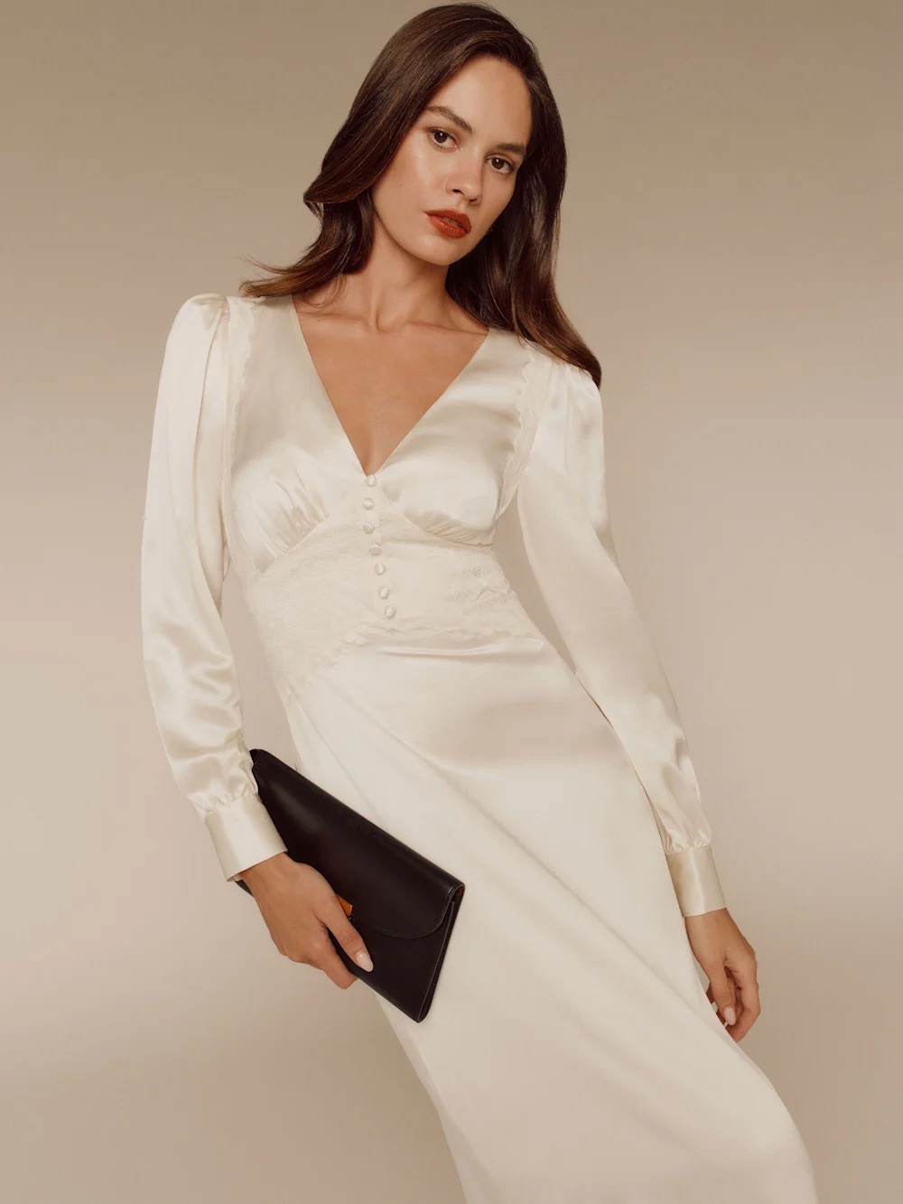 Reformation Ivory Satin V-Neck Bridal Dress - Picture 3 of 6